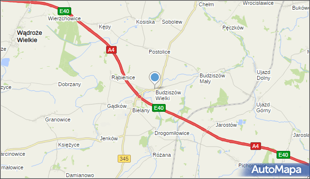 mapa Budziszów Wielki, Budziszów Wielki na mapie Targeo